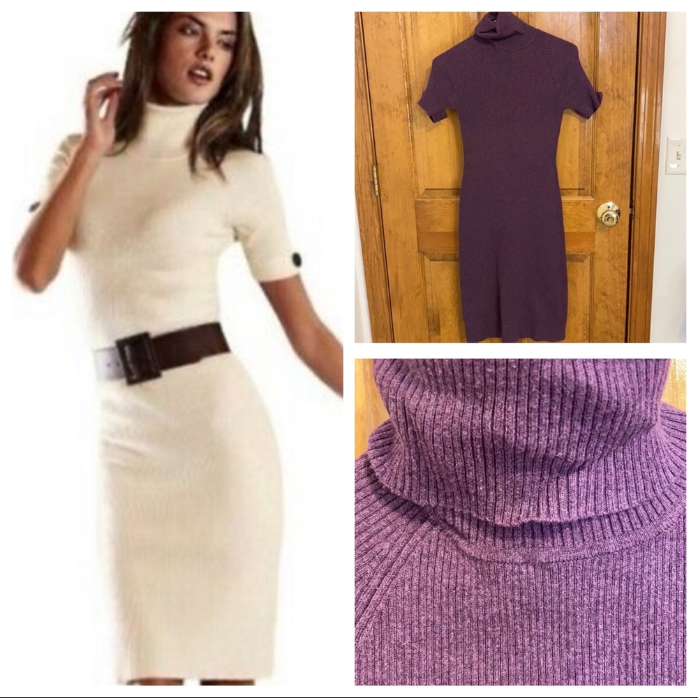 Moda Intl. by Victoria’s Secret Purple Sweater Dress Ribbed Bodycon Turtleneck